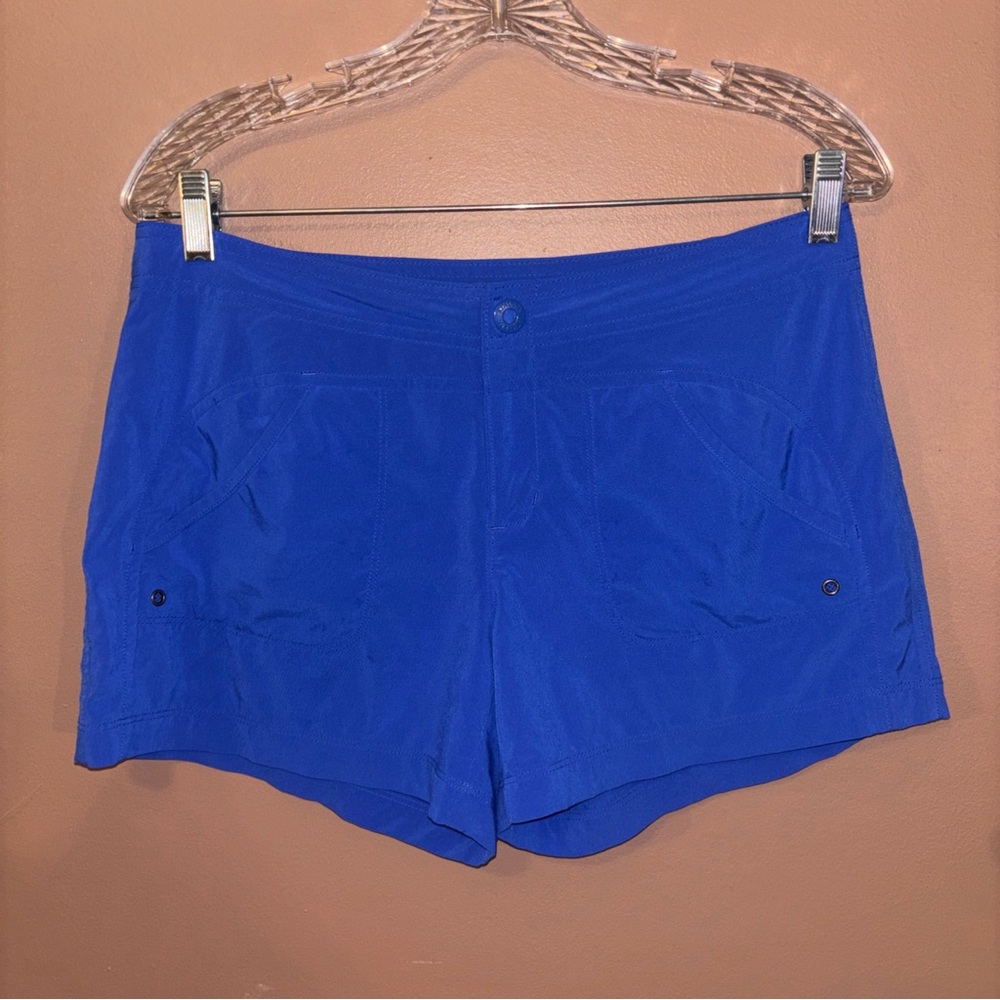 Athleta Womens Blue Athletic Shorts  Sz 6 Front Back Pockets Gym Running